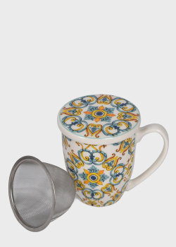 Чашка-заварник з порцеляни з кришкою та ситечком Brandani Medicea 350мл, фото