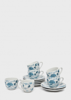 Набір кавових чашок із блюдцями Maison Блакитний дракон 100мл із 6 штук, фото