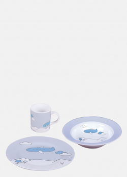 Детский набор посуды Sambonet Kids Blue Plane голубого цвета, фото