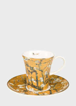 Чашка із блюдцем Goebel Artis Orbis Vincent van Gogh Almond Tree Gold 100мл, фото