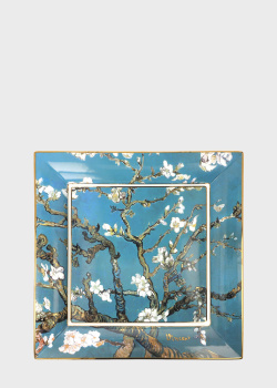 Фарфоровое квадратное блюдо Goebel Artis Orbis Vincent van Gogh Almond Tree Blue 30х30см, фото