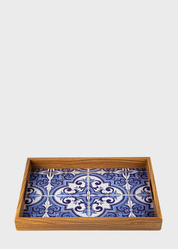 Дерев'яна таця з друкованим малюнком Manopoulos Blue Mosaic 45x32см, фото
